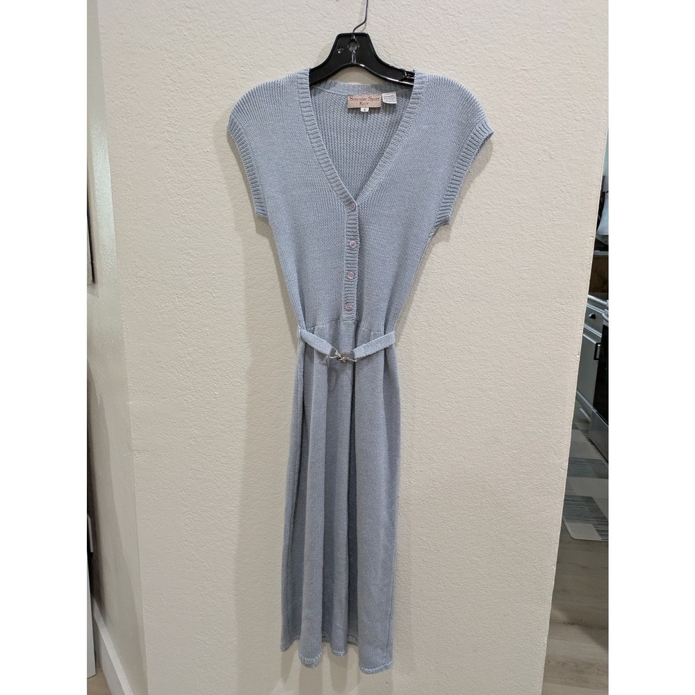 Schrader Sport‎ Knit Midi Dress Womens XXS 6 Acrylic Blend Belted Flowy Rib Blue
